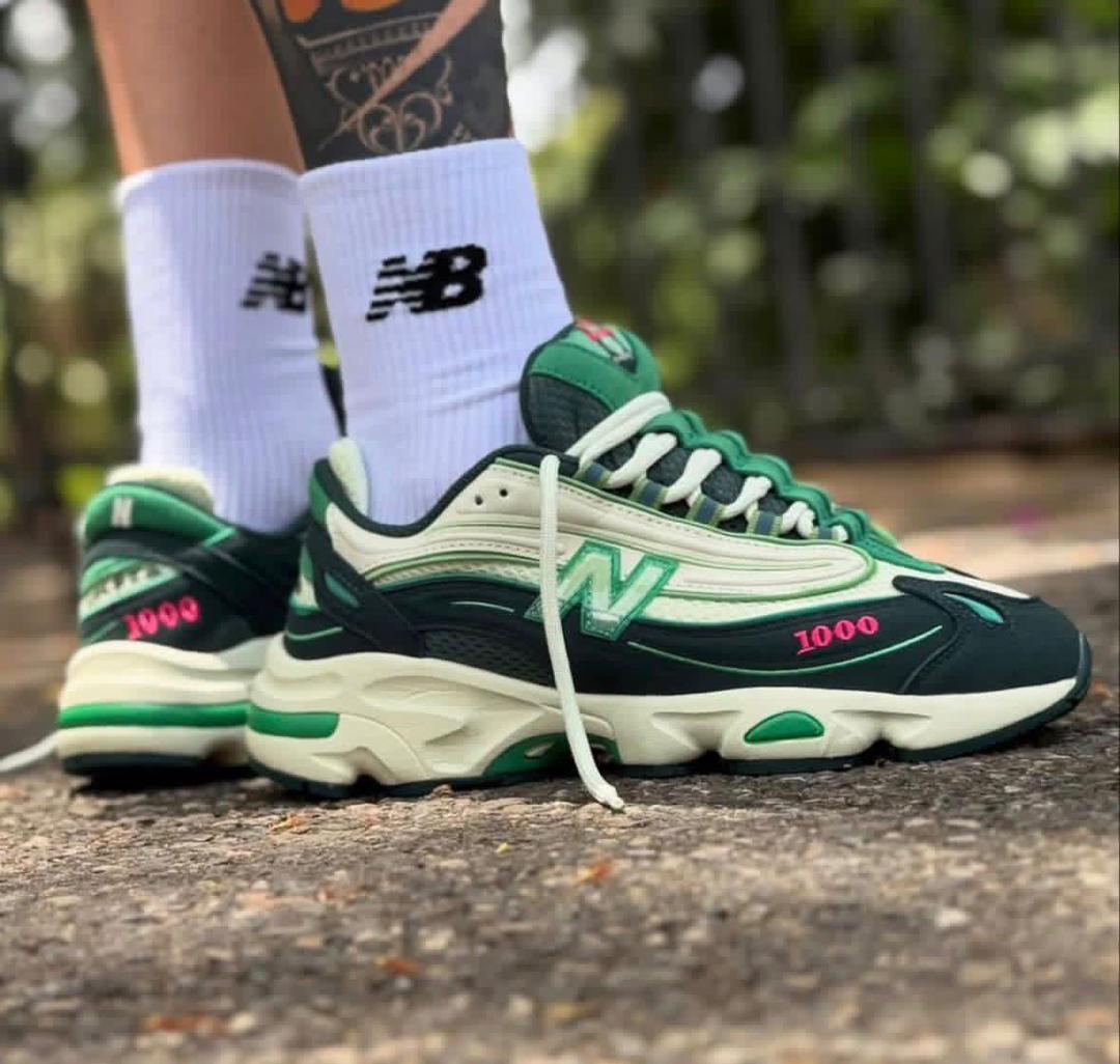 New Balance 1000 – Baskets Homme Vert Forêt & Blanc