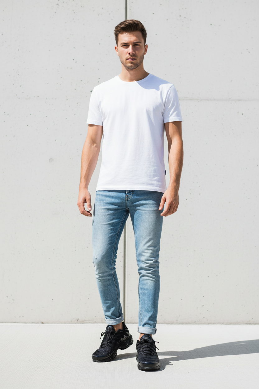 Homme portant les Nike TN Triple Black – Style urbain clair