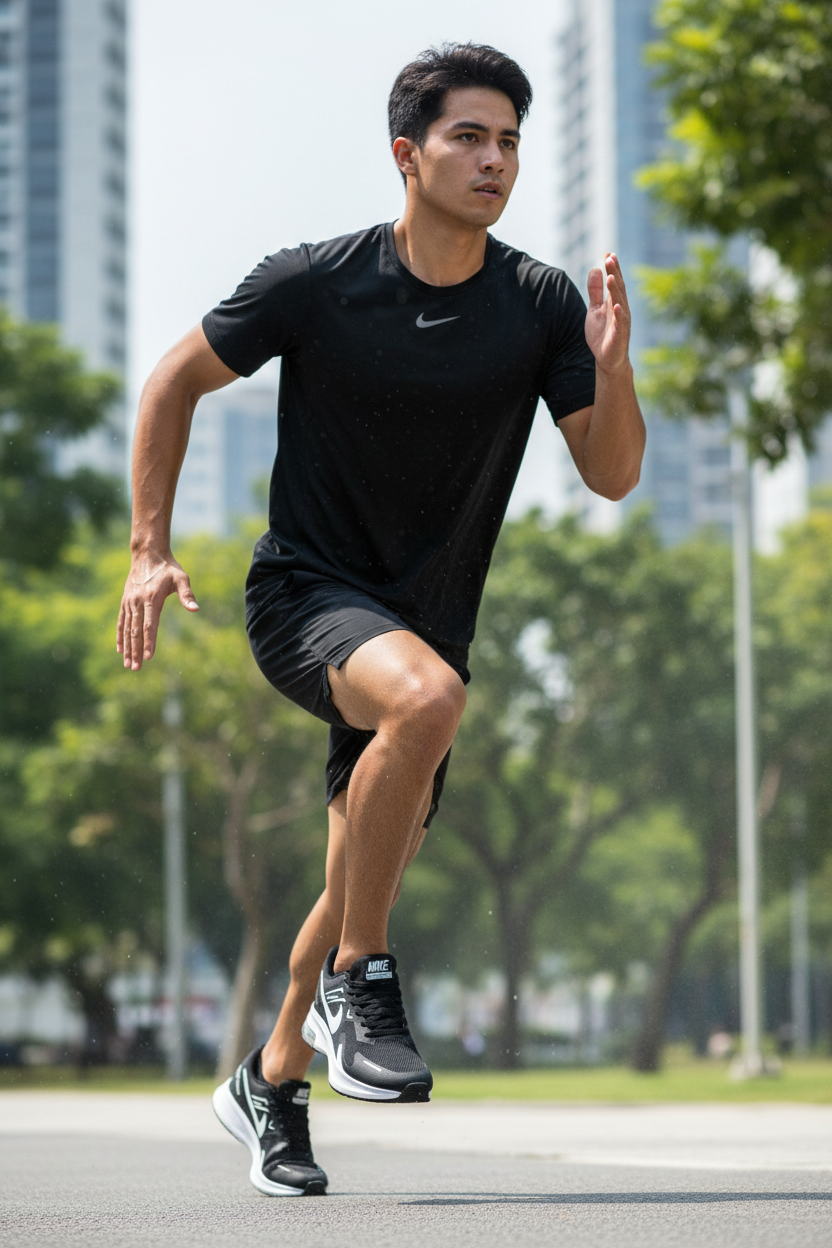 Homme en course portant les Nike Zoom Flyknit Noir & Blanc – Style sportif