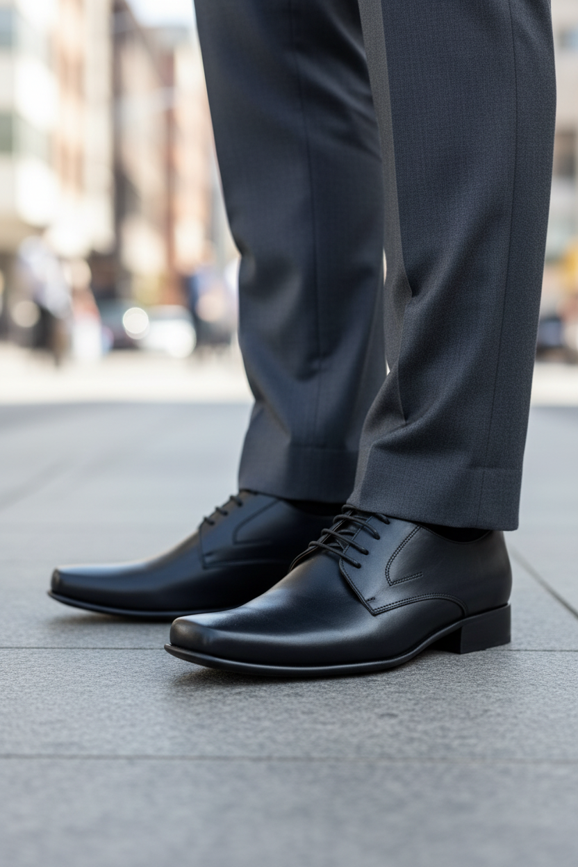 Homme élégant portant les Derby Cuir Noir Geneva – Style business premium